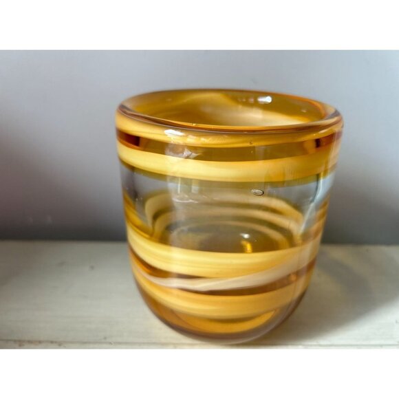 Hand-Made Art Glass Vase Clear to Yellow Scrolls - Picture 11 of 11